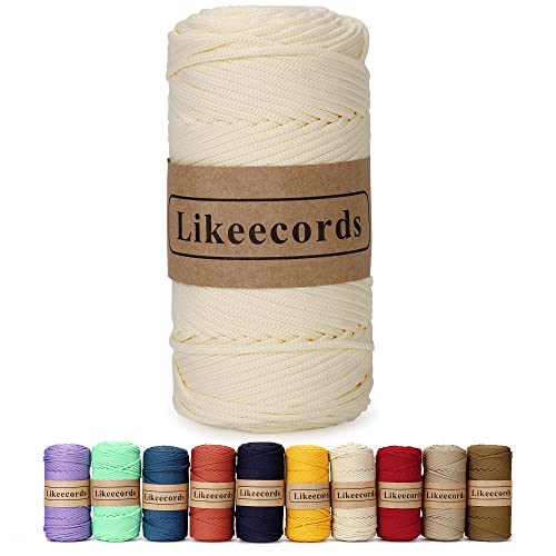 Likeecords Poliestere Corda 4mm x 130m,Cordino Per Borse Uncinetto,Polipropilene Macrame Corda intrecciata,Macramè Filo per Appendiabiti per Fiori, Home Decor （Bianco latteo） von Likeecords