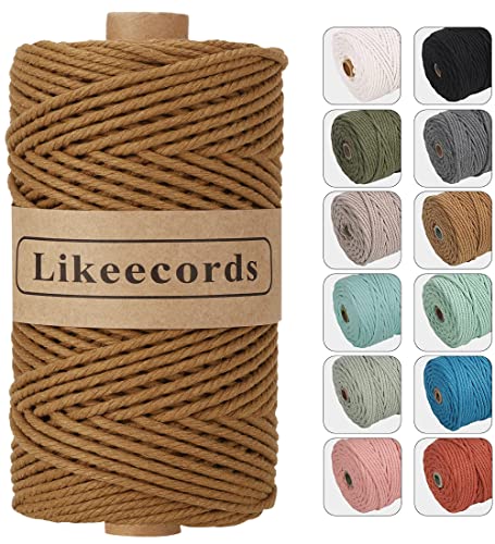 Likeecords Makramee Garn 4mm x 100m,Natürliches Baumwollschnur, Makramee-Seil, Bunte Bastelkordel aus Baumwolle für Taschen, Wandbehänge, Pflanzenaufhänger (Karamell) von Likeecords