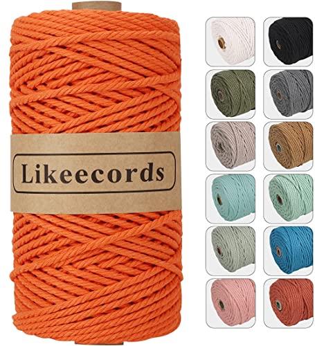 Likeecords Makramee Garn 4mm x 100m,Natürliches Baumwollschnur, Makramee-Seil,Bunte Bastelkordel aus Baumwolle für Taschen, Wandbehänge, Pflanzenaufhänger (orange) von Likeecords