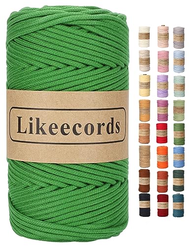 Likeecords Makramee Garn Geflochten 3mm x 100m,100% Natürliches Baumwollschnur Makramee-Schnur, Makramee-Seil, Bunte Bastelkordel aus Baumwolle für Taschen, Wandbehänge, Pflanzenaufhänger (Grün) von Likeecords