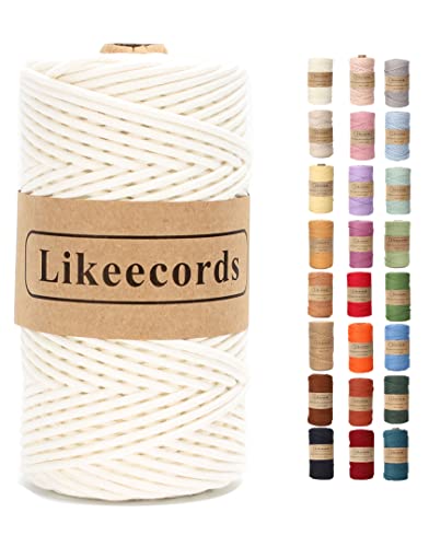 Likeecords Makramee Garn Geflochten 3mm x 100m,100% Natürliches Baumwollschnur Makramee-Schnur, Makramee-Seil, Bunte Bastelkordel aus Baumwolle für Taschen, Wandbehänge, Pflanzenaufhänger (Weiß) von Likeecords