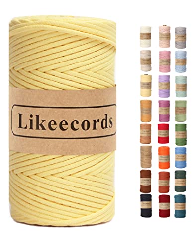 Likeecords Makramee Garn Geflochten 3mm x 100m,100% Natürliches Baumwollschnur Makramee-Schnur, Makramee-Seil, bunte Bastelkordel aus Baumwolle für Taschen, Wandbehänge, Pflanzenaufhänger (Zitrone) von Likeecords