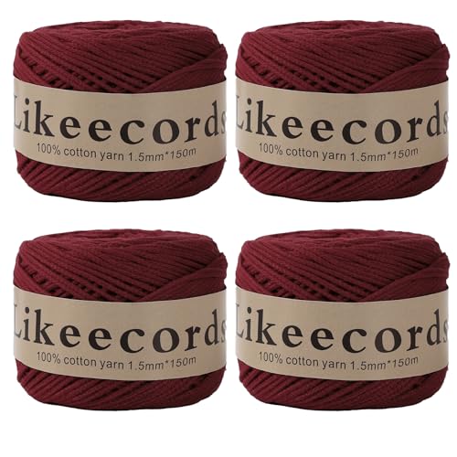 Likeecords Makramee-Kordel aus 100 % Baumwolle, 1,5 mm x 600 m, 1,5 m, Makramee-Garn, Häkeln, Makramee, Tasche, Kordel, Basteln für Taschen und Stricken, Heimdekoration, Weinrot Likeecords Makramee-Kordel aus 100 % Baumwolle, 1,5 mm x 600 m, 1,5 m, Makramee-Garn, Häkeln, Makramee, Tasche, Kordel, Basteln für Taschen und Stricken, Heimdekoration, Weinrot von Likeecords