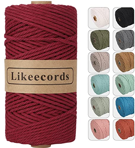 Likeecords Makramee Garn 4mm x 100m,Natürliches Baumwollschnur, Makramee-Seil, Bunte Bastelkordel aus Baumwolle für Taschen, Wandbehänge, Pflanzenaufhänger (Burgund) von Likeecords