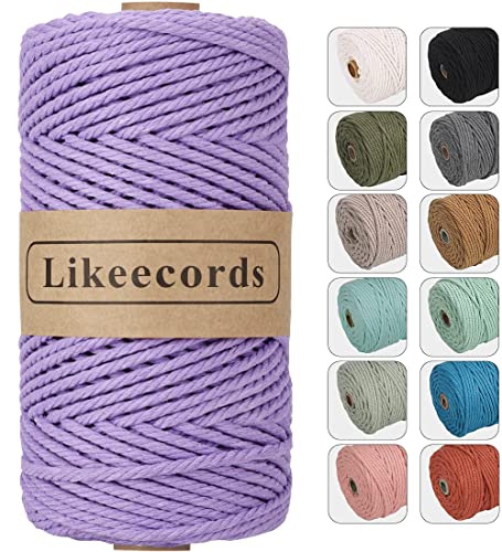 Likeecords Makramee Garn 4mm x 100m,Natürliches Baumwollschnur, Makramee-Seil,Bunte Bastelkordel aus Baumwolle für Taschen, Wandbehänge, Pflanzenaufhänger (Lavendel) von Likeecords