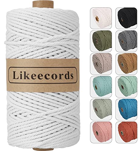 Likeecords Makramee Garn 4mm x 100m,Natürliches Baumwollschnur, Makramee-Seil,Bunte Bastelkordel aus Baumwolle für Taschen, Wandbehänge, Pflanzenaufhänger (Reinweiß) von Likeecords