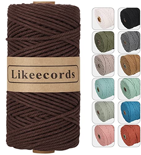 Likeecords Makramee Garn 4mm x 100m,Natürliches Baumwollschnur, Makramee-Seil,Bunte Bastelkordel aus Baumwolle für Taschen, Wandbehänge, Pflanzenaufhänger (braun) von Likeecords