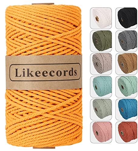 Likeecords Makramee Garn 4mm x 100m,Natürliches Baumwollschnur, Makramee-Seil,Bunte Bastelkordel aus Baumwolle für Taschen, Wandbehänge, Pflanzenaufhänger (golden) von Likeecords