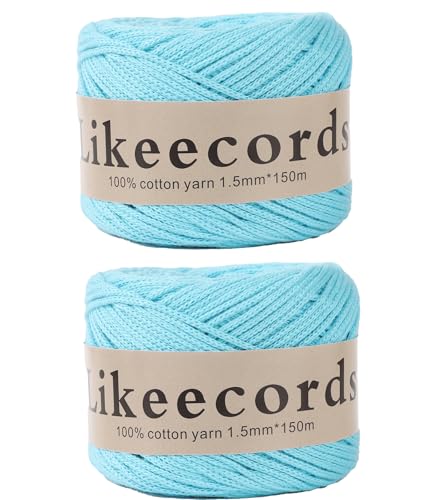 Likeecords Makramee-Schnur aus 100 % Baumwolle, 1,5 mm x 300 m, 1,5 m, Makramee-Garn, Häkeln, Makramee, Tasche, Kordel, Basteln für Taschen und Stricken, Heimdekorationen (blau) von Likeecords