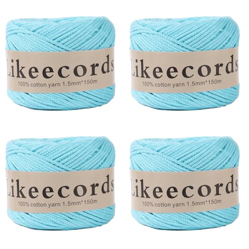 Likeecords Makramee-Schnur aus 100 % Baumwolle, 1,5 mm x 600 m, 1,5 m, Makramee-Garn, Häkeln, Makramee, Tasche, Kordel, Basteln für Taschen und Stricken, Heimdekorationen (blau) von Likeecords