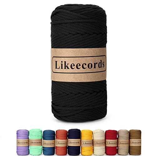 Likeecords Poliestere Corda 4mm x 130m,Cordino Per Borse Uncinetto,Polipropilene Macrame Corda intrecciata,Macramè Filo per Appendiabiti per Fiori, Home Decor （Nero） von Likeecords