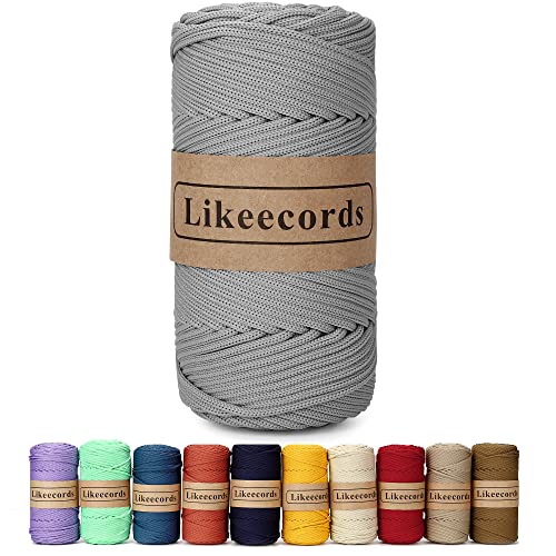 Likeecords Poliestere Corda 4mm x 130m,Cordino Per Borse Uncinetto,Polipropilene Macrame Corda intrecciata,Macramè Filo per Appendiabiti per Fiori, Home Decor （Grigio） von Likeecords