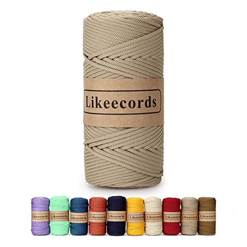 Likeecords Poliestere Corda 4mm x 130m,Cordino Per Borse Uncinetto,Polipropilene Macrame Corda intrecciata,Macramè Filo per Appendiabiti per Fiori, Home Decor （Khaki） von Likeecords