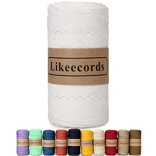 Likeecords Poliestere Corda 4mm x 130m,Cordino Per Borse Uncinetto,Polipropilene Macrame Corda intrecciata,Macramè Filo per Appendiabiti per Fiori, Home Decor（Bianco Puro） von Likeecords