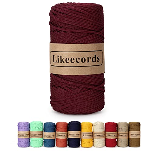 Likeecords Poliestere Corda 4mm x 130m,Cordino Per Borse Uncinetto,Polipropilene Macrame Corda intrecciata,Macramè Filo per Appendiabiti per Fiori, Home Decor（Rosso Scuro） von Likeecords