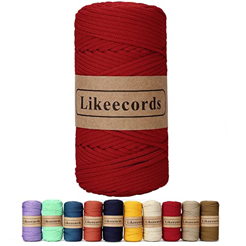 Likeecords Poliestere Corda 4mm x 130m,Cordino Per Borse Uncinetto,Polipropilene Macrame Corda intrecciata,Macramè Filo per Appendiabiti per Fiori, Home Decor （Rosso） von Likeecords