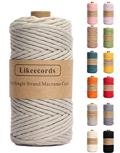 Likeecords Single Twisted Makramee Garn 4mm x 80m, Makramee-Seil, Baumwollseil, Baumwoll-Bastelschnur zum Aufhängen, Pflanzenaufhänger, Basteln, Stricken von Likeecords
