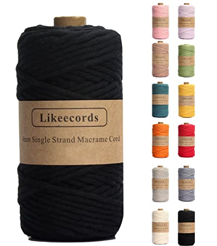 Likeecords Single Twisted Makramee Garn 4mm x 80m, Makramee-Seil,Farbiges Makramee Schnur,Baumwollseil,Baumwoll-Bastelschnur zum Aufhängen, Pflanzenaufhänger, Basteln, Stricken von Likeecords