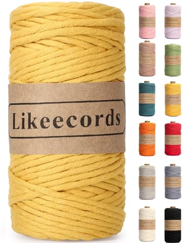 Likeecords Single Twisted Makramee Garn 4mm x 80m, Baumwollseil, Gelb, Makramee-Schnur, Kordel von Likeecords