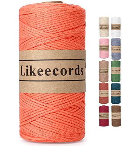 Likeecords wolle für taschen häkeln 2mm x 170m,garn zum häkeln,makramee garn,baumwollgarn zum häkeln,100% Baumwolle Schlauchgarn for Knitting,Crochet, Weaving Gift(Orange) von Likeecords