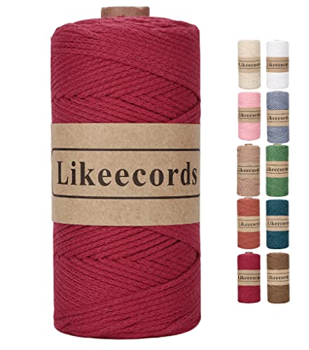Likeecords garn für taschen häkeln 2mm x 170m,makramee garn,baumwollgarn zum häkeln,100% Baumwolle Schlauchgarn for Knitting,Crochet, Weaving Gift（Burgund） von Likeecords