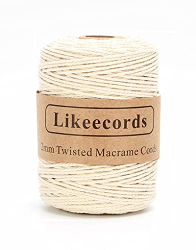 Makramee-Schnur, 2 mm, 150 m, flexible und weiche natürliche Baumwolle, Makramee-Garn, 3 Stränge, gedrehte Baumwollschnur für Heimwerker, Handwerk, Pflanzenaufhänger, Heimdekoration Makramee-Schnur, 2 mm, 150 m, flexible und weiche natürliche Baumwolle, Makramee-Garn, 3 Stränge, gedrehte Baumwollschnur für Heimwerker, Handwerk, Pflanzenaufhänger, Heimdekoration von Likeecords