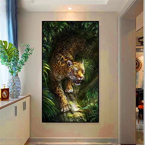 Diamond Painting Dschungeltier Leopard, DIY 5D Diamant Painting Bilder Groß, Diamond Painting für Erwachsene Kinder, Vollbohr Kristall Strass Stickerei Kunsthandwerk für Home Wall Decoration 40x80cm von Likixin