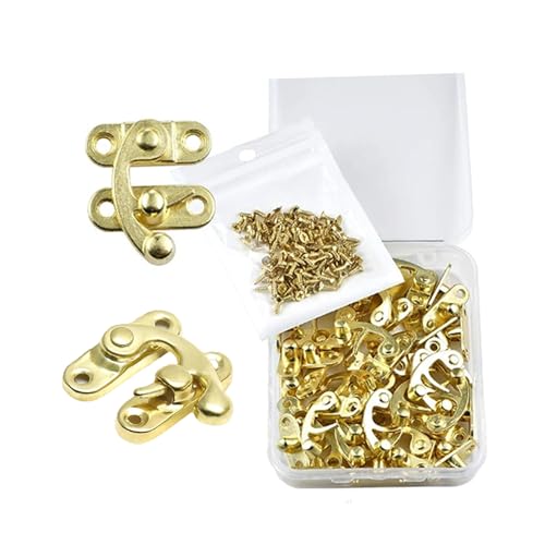 Lilaly 10 Sets Riegel für Holzkisten, Schmuckkästchen, Hardware für sicheren Verschluss, Retro-Knüpfhaken, Bullhorn-Haken, Schlossschnalle, goldfarben von Lilaly