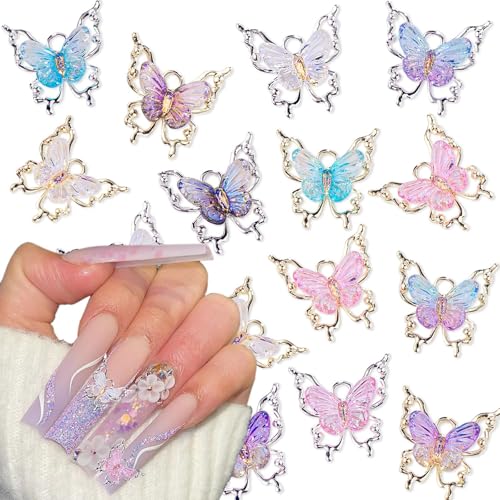 Lilbitty 12 Stück Schmetterling Nagel Charms, 3D Nail Art Charms in Gold und Silber, Aurora Bling Nagelsteine, Bunte Schmetterling Nail Charms für Nägel, Y2K Nagel Dekorationen, Nagelschmuck Lilbitty 12 Stück Schmetterling Nagel Charms, 3D Nail Art Charms in Gold und Silber, Aurora Bling Nagelsteine, Bunte Schmetterling Nail Charms für Nägel, Y2K Nagel Dekorationen, Nagelschmuck von Lilbitty