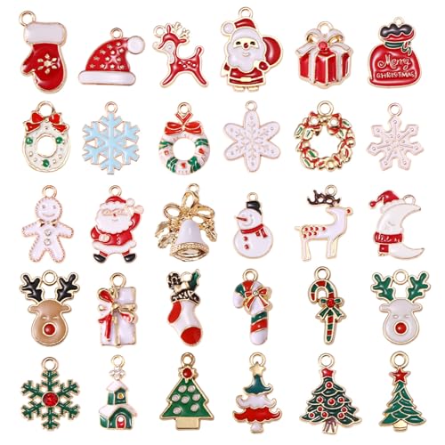 Lilbitty 30 Stück Weihnachtsanhänger, Gold Emaille Charms DIY Schmuckzubehör, Anhänger für Armband, Halskette, Ohrringe, Weihnachtsdeko Anhänger, Kreative Weihnachtsornamente, Deko für Bastelprojekte Lilbitty 30 Stück Weihnachtsanhänger, Gold Emaille Charms DIY Schmuckzubehör, Anhänger für Armband, Halskette, Ohrringe, Weihnachtsdeko Anhänger, Kreative Weihnachtsornamente, Deko für Bastelprojekte von Lilbitty