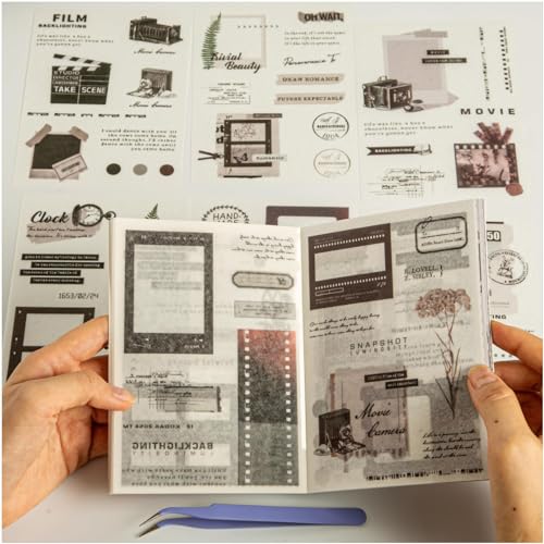 Lilbitty 40 Stück Vintage-Washi-Stickerbuch für Erwachsene, Journal-Buch mit 20 Folienaufklebern und 20 selbstklebenden Scrapbooking-Papieren, Journaling-Scrapbook von Lilbitty
