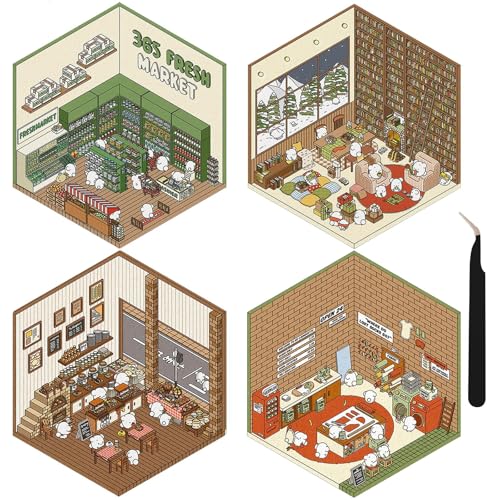 Lilbitty 4er Set 3D Haus Sticker, Wiederverwendbare 3D Aufkleber Szenen für Kinder und Erwachsene, Miniatur Sticker Set mit Schwarzem Pinzette, DIY Aufkleber für Scrapbook und Journal Lilbitty 4er Set 3D Haus Sticker, Wiederverwendbare 3D Aufkleber Szenen für Kinder und Erwachsene, Miniatur Sticker Set mit Schwarzem Pinzette, DIY Aufkleber für Scrapbook und Journal von Lilbitty