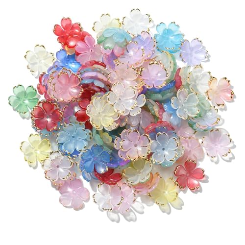 Lilbitty 50 Stück Kirschblüten-Blumenperlen aus Acryl, Mini-Blumen-Abstandshalterperlen, 5-blättrige Blumenperle mit Farbverlauf für Armbänder, gemischte Farben Lilbitty 50 Stück Kirschblüten-Blumenperlen aus Acryl, Mini-Blumen-Abstandshalterperlen, 5-blättrige Blumenperle mit Farbverlauf für Armbänder, gemischte Farben von Lilbitty
