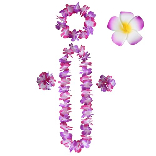 Lilbitty 5Pcs Blumenkette Deko Leis Blumenketten Hawaii Ketten Blumen Mit Halskette Stirnband Armband Haarclips, Luau Blumengirlande FüR Hawaii Strandpartys Hochzeit, rosarot von Lilbitty