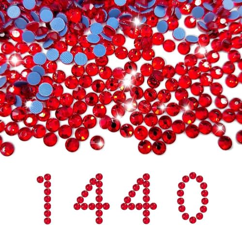 Liliume 1440 Pcs Hotfix Strasssteine SS16 Rot Strasssteine 20 Farben 4 Größen Runde Glas Strass für Kleidung Schuhe DIY Handwerk(Rot-SS16) von Liliume