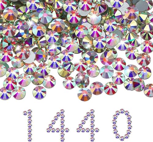 Liliume 1440Pcs Hotfix Strasssteine 20 Farben 4 Größen Runde Glas Strass für Kleidung Schuhe DIY Handwerk (Kristall-Ab, SS20) von Liliume
