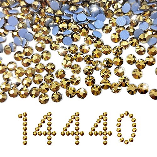 Liliume 14400Pcs Hotfix Strasssteine SS16 Mine Gold Strassstein Runde Kristall Edelsteine Glas Steine für Kleidung Schuhe DIY Handwerk (SS16-Mine Gold) von Liliume