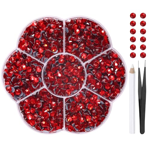 Liliume 2000pcs Hotfix Strasssteine Rot Strasssteine 4.8mm Strass Glas Runde Strasssteine für Kleidung Schuhe und DIY Handwerk(Rot-SS20) von Liliume