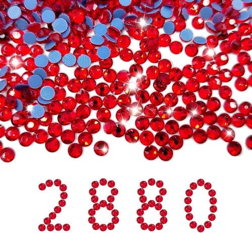 Liliume 2880 Pcs Hotfix Strasssteine SS10 Rot Strasssteine 20 Farben 4 Größen Runde Glas Strass für Kleidung Schuhe DIY Handwerk(Rot-SS10) von Liliume