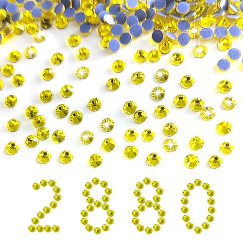 Liliume 2880 Pcs Hotfix Strasssteine SS10 Zitronengelb Strasssteine 15 Farben 4 Größen Runde Glas Strass für Kleidung Schuhe DIY Handwerk(Zitronengelb-SS10） von Liliume