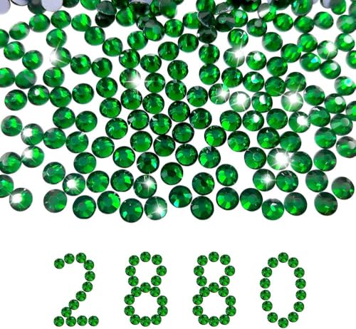 Liliume 2880Pcs Hotfix Strasssteine SS10 Tiefgrün Hotfix Strassstein Runde EmeraldEdelsteine Glas Steine für Kleidung Schuhe DIY Handwerk（SS10- Emerald） von Liliume