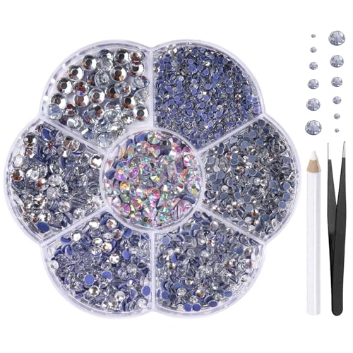 Liliume 3300pcs Hotfix Strasssteine Weiß Strasssteine 6 Farben 5 Größen 2mm 3mm 4mm 4.8mm Strass Glas Runde Strasssteine für Kleidung Schuhe und DIY Handwerk(Weiß) von Liliume