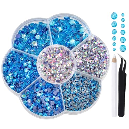 Liliume 5000pcs Hotfix Strasssteine Aquarmarine Strasssteine 21 Farben 5 Größen 2mm 3mm 4mm 4.8mm Strass Glas Runde Strasssteine für Kleidung Schuhe und DIY Handwerk(Aquarmarine) von Liliume