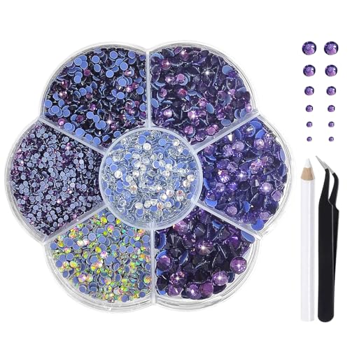 Liliume 5000pcs Hotfix Strasssteine Lila Strasssteine 17 Farben 5 Größen 2mm 3mm 4mm 4.8mm Strass Glas Runde Strasssteine für Kleidung Schuhe und DIY Handwerk(Lila), A319 von Liliume