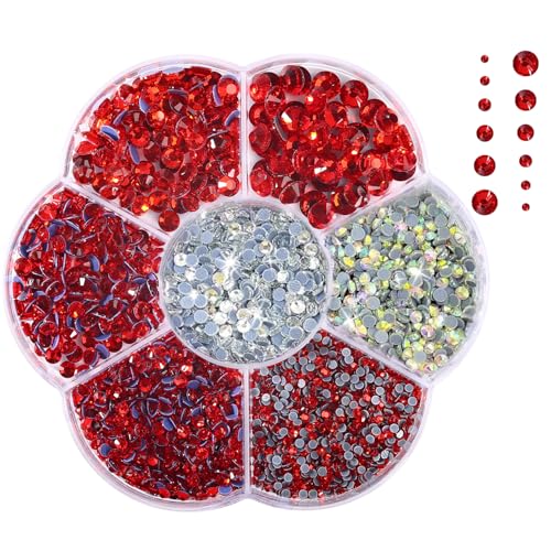 Liliume 5000pcs Hotfix Strasssteine Rot Strasssteine 21 Farben 5 Größen 2mm 3mm 4mm 4.8mm Strass Glas Runde Strasssteine für Kleidung Schuhe und DIY Handwerk(ROT) von Liliume