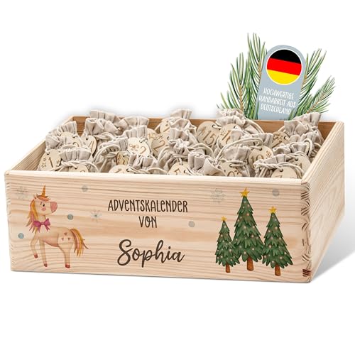 Lilleta ® Personalisierte Adventskiste - Adventskalender 2025 aus Holz mit Namen - Weihnachtskalender für Kinder & Erwachsene (Zauberwelt) von Lilleta