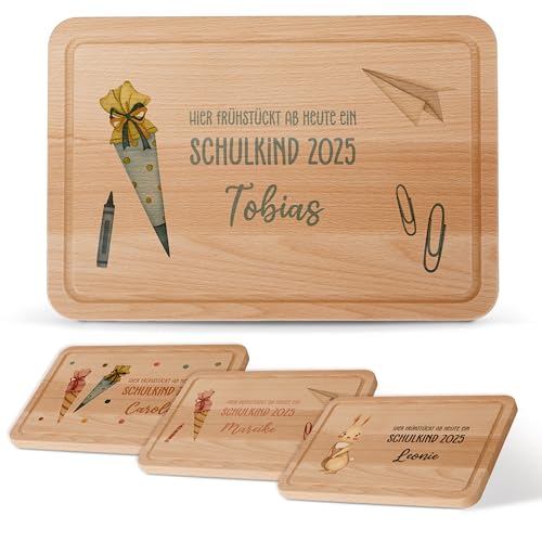 Lilletå ® Personalisiertes Holzbrett Schulkind - Individuelles Frühstücksbrettchen mit Hochwertigem UV-Druck für Kinder - Personalisiertes Frühstück Brett, Brettchen, Schneidebrett (Eckig XL) von Lilleta