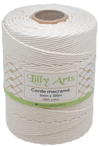 Lilly Arts Makramee garn - 3 mm x 300 m aus Baumwolle, Kordel Makramee, Baumwollgarn, Baumwollkordel – Natur 3 mm x 300 m. von Lilly Arts