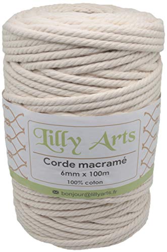 Lilly Arts Makramee garn - 6 mm x 100 m aus Baumwolle, Kordel Makramee, Baumwollgarn, Baumwollkordel – Natur 6 mm x 100 m. von Lilly Arts