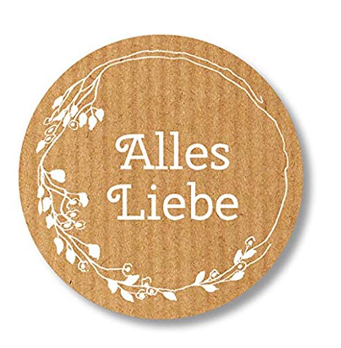 Geschenk-Etiketten -"Alles Liebe" E-915-250 - 40 mm rund - Kraft-braun mit Weißprägung - 250 Stück/Rolle von LillyDesign